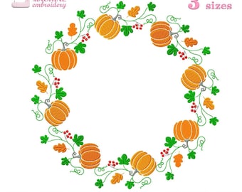 Téléchargement instantané de motif de broderie machine cadre monogramme citrouille cadre, broderie numérique motif citrouille couronne d'automne # R64