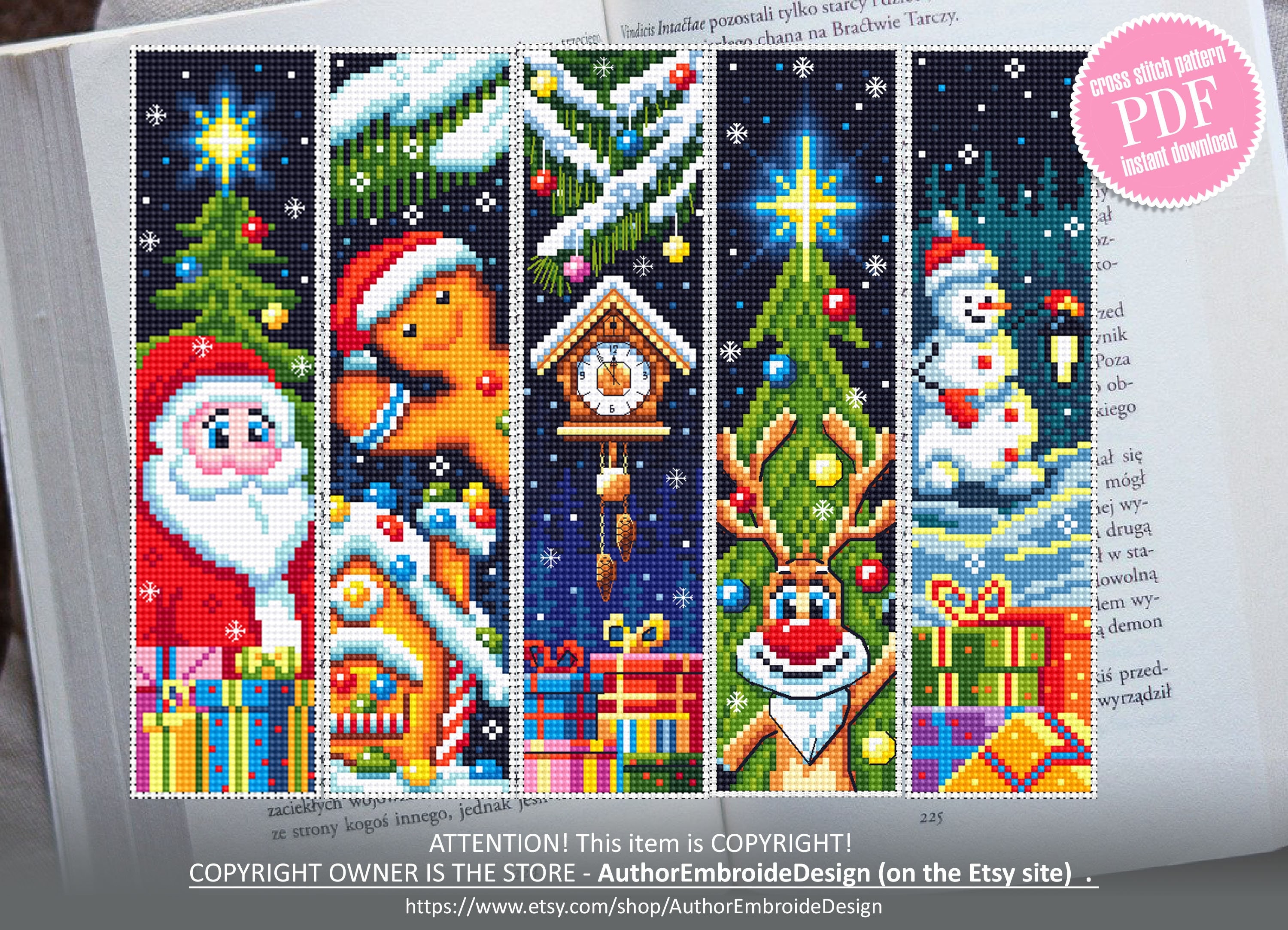 Christmas Bookmark Set Cross Stitch Pattern Download PDF Handmade ...