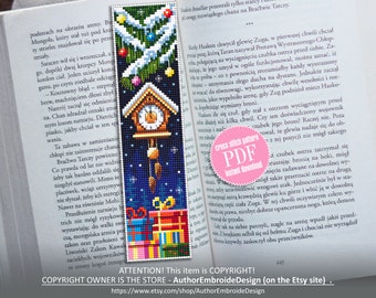 Christmas bookmark cross stitch pattern PDF Handmade bookmark Cuckoo clock xstitch chart Winter holiday cross stitch gift New Year #B42