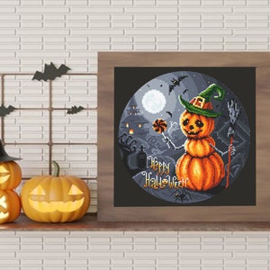 Happy Halloween Cross Stitch Pattern Download PDF Snowman Pumpkin Cross ...