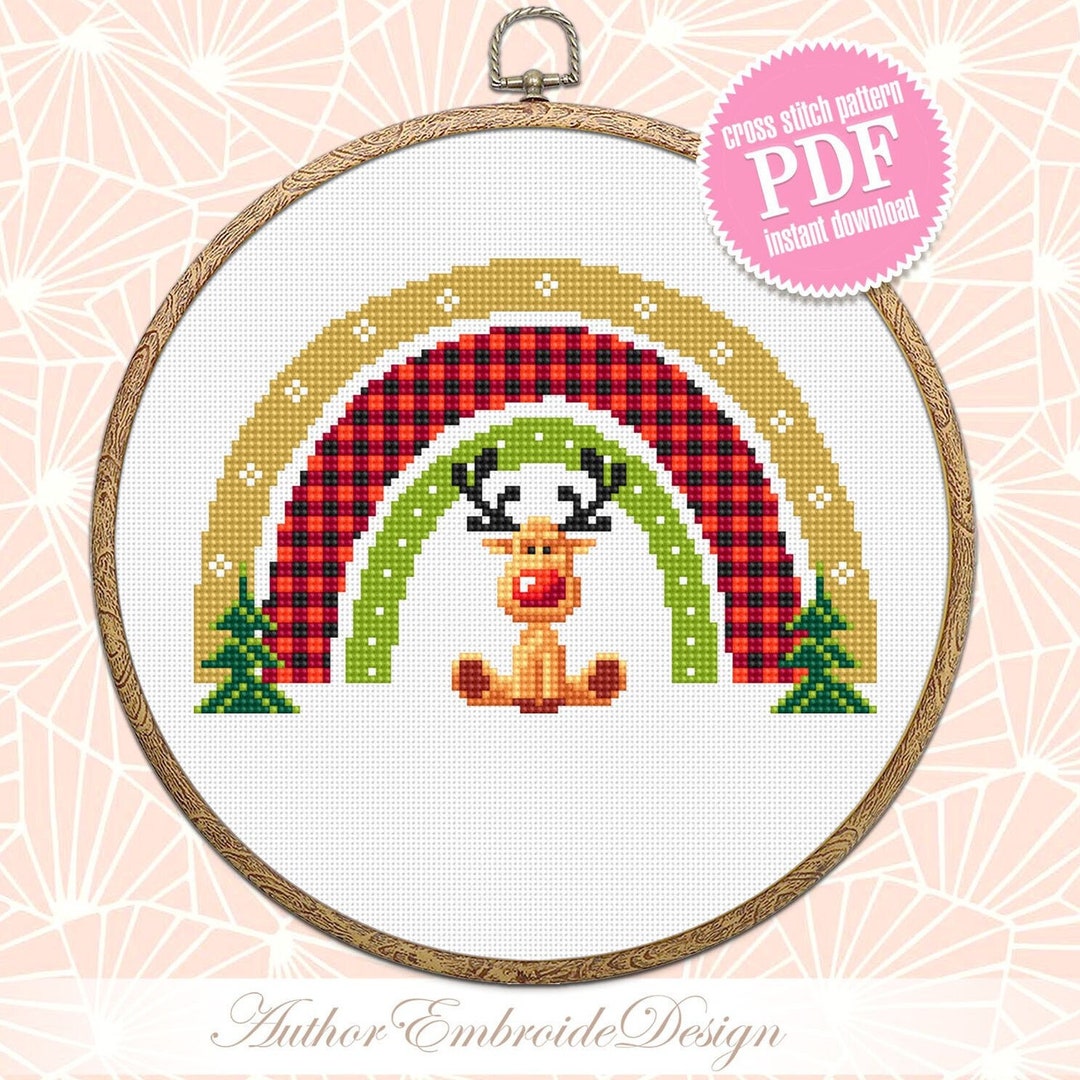 Christmas Rainbow Reindeer Cross Stitch Pattern PDF Download, Buffalo ...
