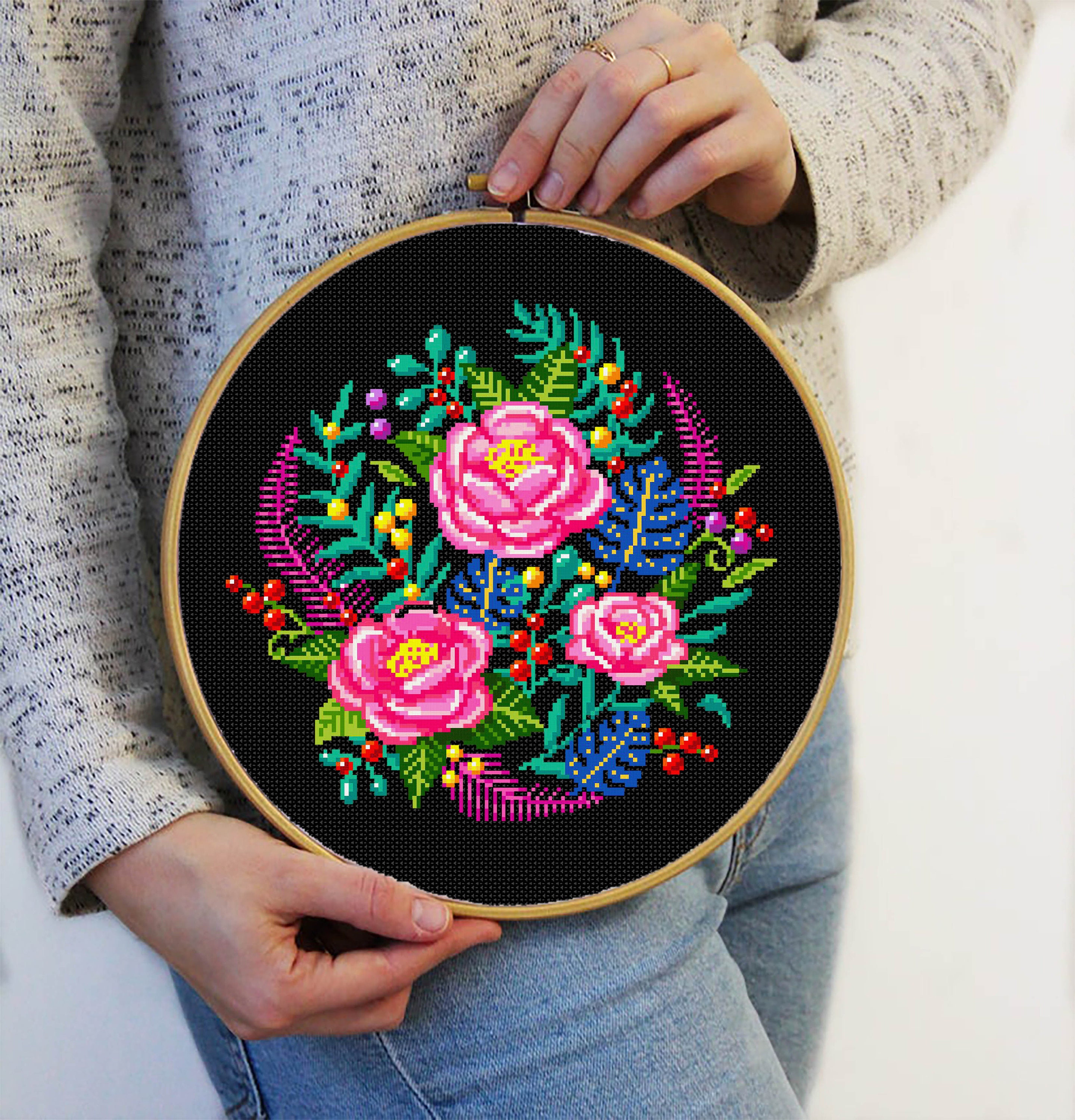 Floral Cross Stitch Pattern PDF Download Flowers Cross Stitch
