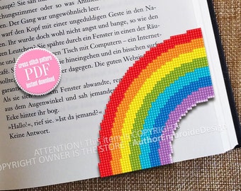 Rainbow Corner bookmark cross stitch pattern download PDF Rainbow cross stitch chart Handmade bookmark digital pattern PDF, LGBTQ gift #B301