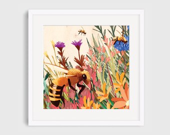 Bee, Animal, Nature, Illustrated Giclee Print