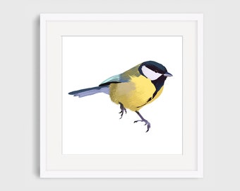 Oiseau, nature, impression de giclee d’illustration de great-tit