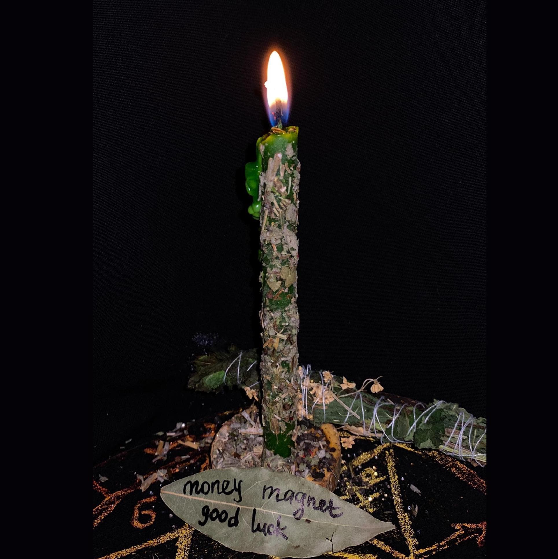 SAME DAY, Money Magnet Candle Burning + Spell, Green Herbal Prosperity Spell Candle for Abundance, Luck&Financial Growth, Enhance Prosperity