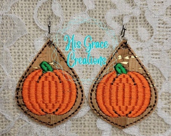 Digital File, In The Hoop Earrings, Pumpkin Earrings, Fall Earrings, Digital Embroidery Design, Autumn Earrings, Pumpkin embroidery Design
