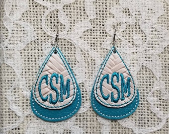 Turquoise Monogrammed Earrings, Turquoise Earrings, Personalized Earrings, Custom Earrings, Aqua Monogram Earrings