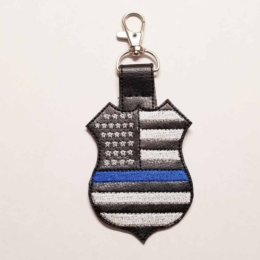 Thin Blue Line Key Chain, Police Flag Key Fob, Law Enforcement Flag