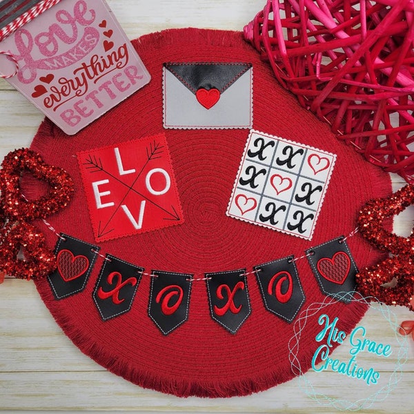 Tier Tray Digital Embroidery Design, Valentine's Day Tier Tray Decor, In The Hoop Valentine's Day Decor, Tier Tray Banner, Valentines Banner