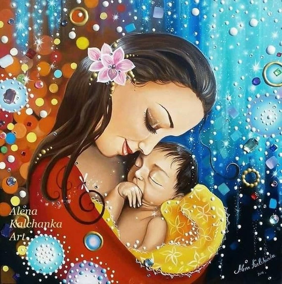 Maternity Painting , Mom With Baby Art Room Decor, Baby Room Design, Gift  for Mom. Mothers Day, Child Birth. Mother With Son, Pregnancy Gift -   Norway