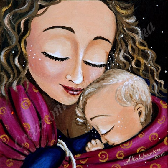 Mama Con Bebe Pintura De Maternidad Nino Pequeno Arte Para Etsy Espana