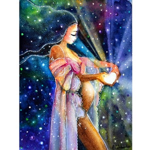pregnancy illustration, pregnant woman meditative art, expecting baby, baby in the womb wall art, midwife gift pregnancy announcement gift