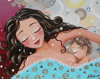 breastfeeding art . mom and baby . motherhood illustration . gift for pregnancy . for friend . gift for wife . expecting baby . baby room