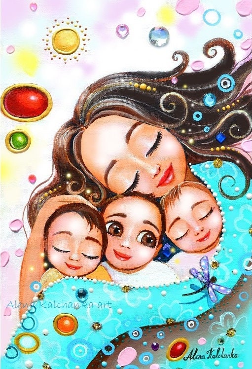 Mother And Children Drawing