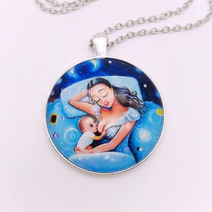 Breastfeeding necklace mother and baby blue color, gift for expecting mom to be Alena Kalchanka Art