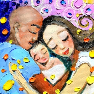 small original oil painting in pasty technique. family with child. long-awaited baby. gift for parents, child birth