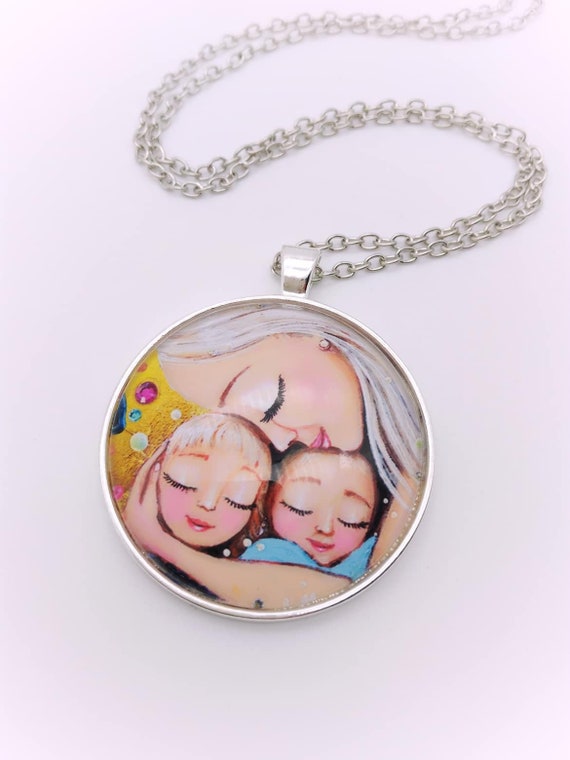 Buy Children Necklace . Mom With Two Children . Blond Hair . Twin