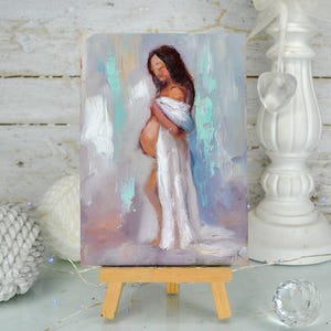 pregnant woman art little baby original maternity oil painting maternity gift for mom Painting art mom baby roor