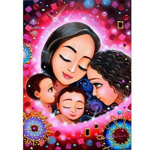 three children mother, Maternity art baby room art decor sons gift family walle decor, Mother&#39;s gift,  brothers decor art, children wall art