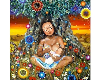 Regalo di maternità, allattamento al seno, arte, stampa, idea regalo per la mamma, illustrazione, arte del bambino, arredamento ulivo, illustrazione della maternità, regalo per la Festa della mamma