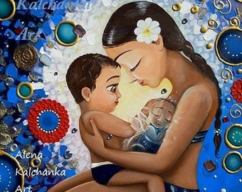 Mother and child art. baby angel . baby in heaven . memory of the child . print motherly love . art for mom . child print . angel child