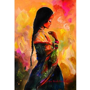 Höre Herz Kunstdruck schöne Frau, Mädchen mit Zopf, asiatische Frau, weibliche Kunst, Frau Kunstdruck