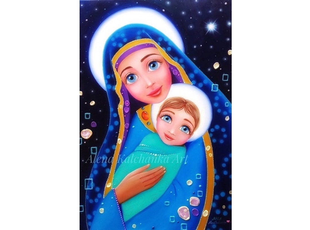 Christian Painting Maria Art Virgin Mary Religious Art Mary Icon Sacred