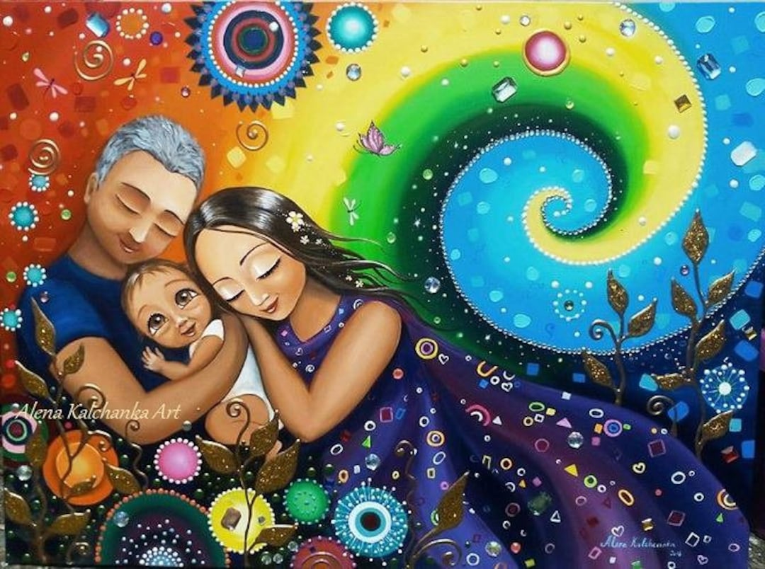 Family With Baby . Maternity Painting . Little Child Mum and Dad Gift ...