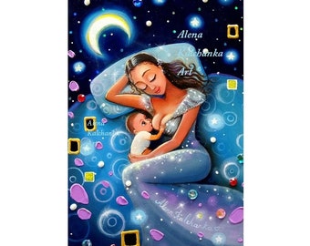 breastfeeding art, maternity illustration, nursing woman, baby illustration, art for mom, baby decor, baby room, breastfeeding gift, new mom