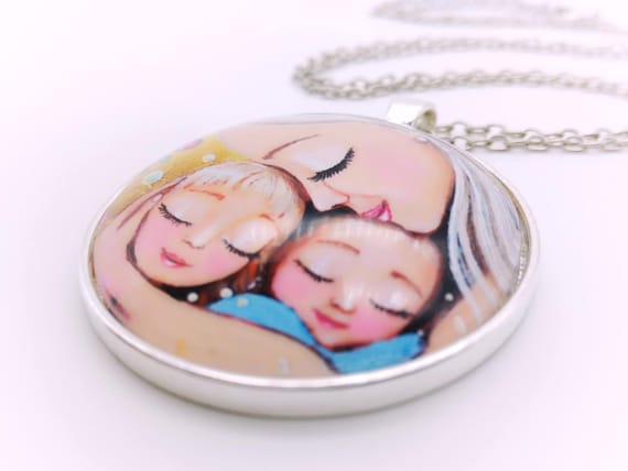 Buy Children Necklace . Mom With Two Children . Blond Hair . Twin