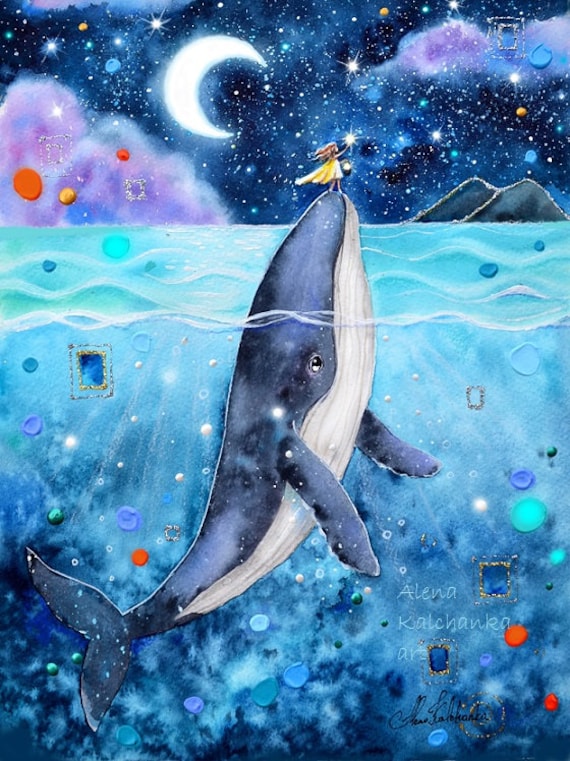 ふーかさま専用（原画）白クジラの夢【A5サイズ／水彩画／#2244