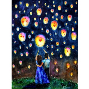 magico notte arte lanterne arredamento, uomo e donna Creazione della famiglia Vuoi bambino Gravidanza Perso regalo angelo bambino espresso desiderio mamma e papà arte parete