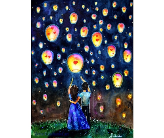 magical night art lanterns decor, man and woman Family creation Want baby  Pregnancy Lost baby angel gift express wish Mum and dad wall art