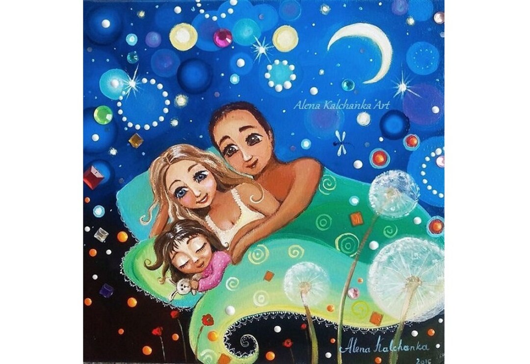 Baby Birth Mom and Dad With the Baby Newborn Baby Holy Family . Painted ...