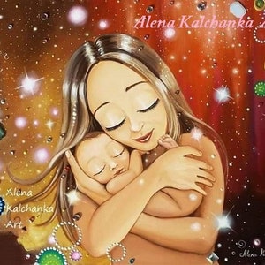 original art maternity painting baby room Maternity framework Woman with child Babywearing Art for mom children&#39;s art children illustration