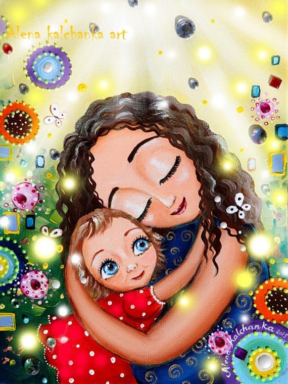 Mamma e bambina pittura, stampa premaman, arte della camera da letto della  bambina, arte della parete della bambina, abbraccio della madre con la  figlia, regalo di maternità, amore -  Italia