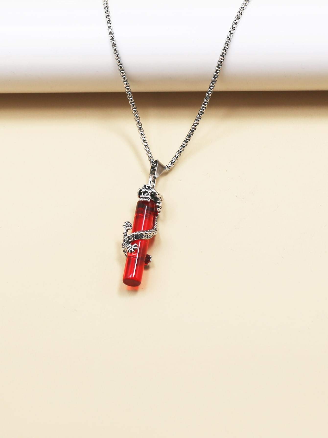 Red crystal silver dragon necklace for men | Etsy