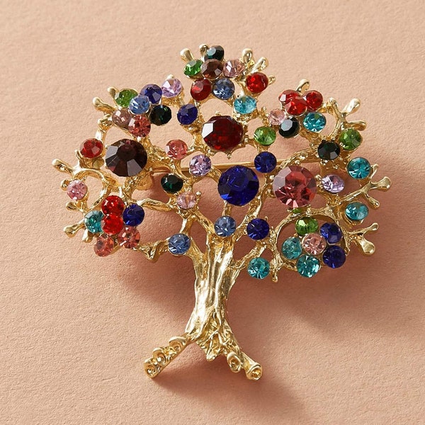 Broche arbre cristaux multicolore tendance 2021 femme