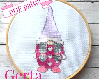 Pink girl gonk counted cross stitch pattern, printable pdf chart, simple cross stitch, craft for gifting, make it yourself, digital download