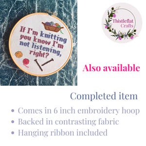 Knitting Not Listening Cross Stitch Pattern, Funny Knitter Gift PDF Immediate Download, Snarky Cross Stitch, Sassy Cross Stitch Patterns image 6