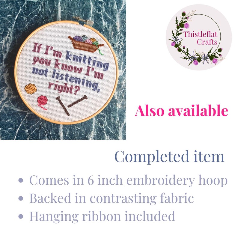 Knitting Not Listening Cross Stitch Pattern, Funny Knitter Gift PDF Immediate Download, Snarky Cross Stitch, Sassy Cross Stitch Patterns image 6