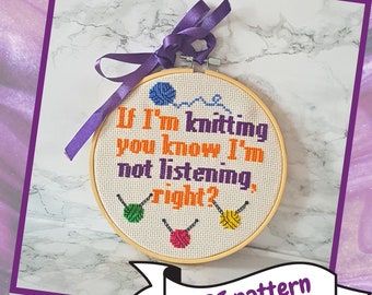 Knitting lover modern cross stitch pattern, pdf embroidery, relatable quote, mindful crafts, yarn lover, sew it yourself,