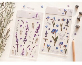 Floral Clear Stickers, Realistic Flower Stickers, Levander Stickers, Myosotis Stickers, Forget-me-not Transparent PET Stickers.