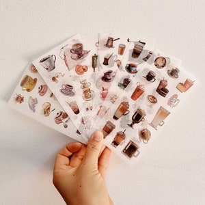 Pegatinas para amantes del café, pegatinas washi de café, café Starbuck, juego de 6 hojas, pegatinas para planificador