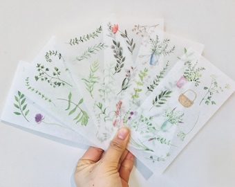 Branches and Leaves Stickers, Botanical Branch Washi Stickers, Set 6 Sheets, Planner Stickers