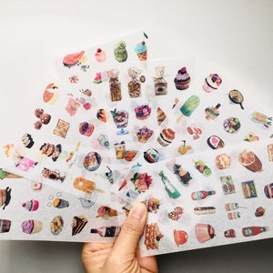 6 sheets/Pack Food Festival Washi Sheets Stickers, crossant washi stickers, desserts stickers, ice cream washi stickets, spam wash sticker