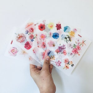 6 sheets/Pack Floral Flowers Washi Sheets Stickers, Rose Flower Stickers