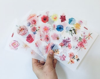 6 sheets/Pack Floral Flowers Washi Sheets Stickers, Rose Flower Stickers