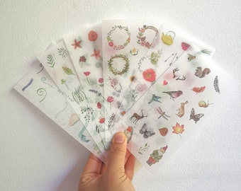 Branches and Leaves Stickers,Birds Stickers, Botanical Branch Washi Stickers, Set 6 Sheets, Planner Stickers